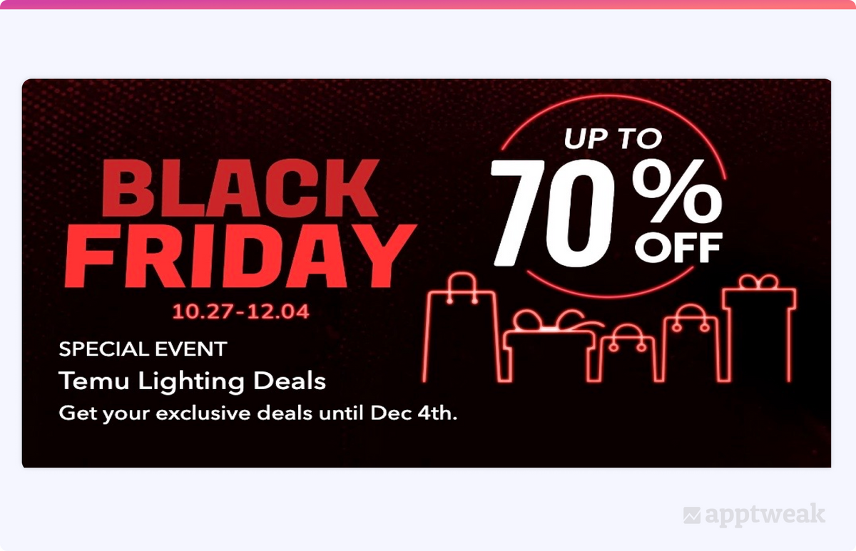 Temu Black Friday in-app event
